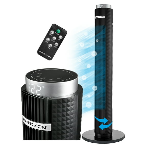 Ventilador De Torre Premium Corte Diamante Con Ionizador + Control Remoto Oscilación Temporizador Display Led 97cm De Alto Negro Beckon