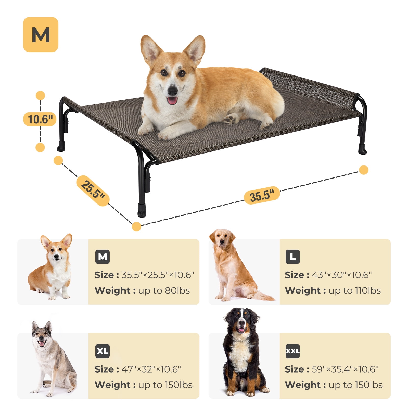 Veehoo Cooling Elevated Dog Bed, Chew Proof Dog Cot with Washable Mesh, Medium, Brown