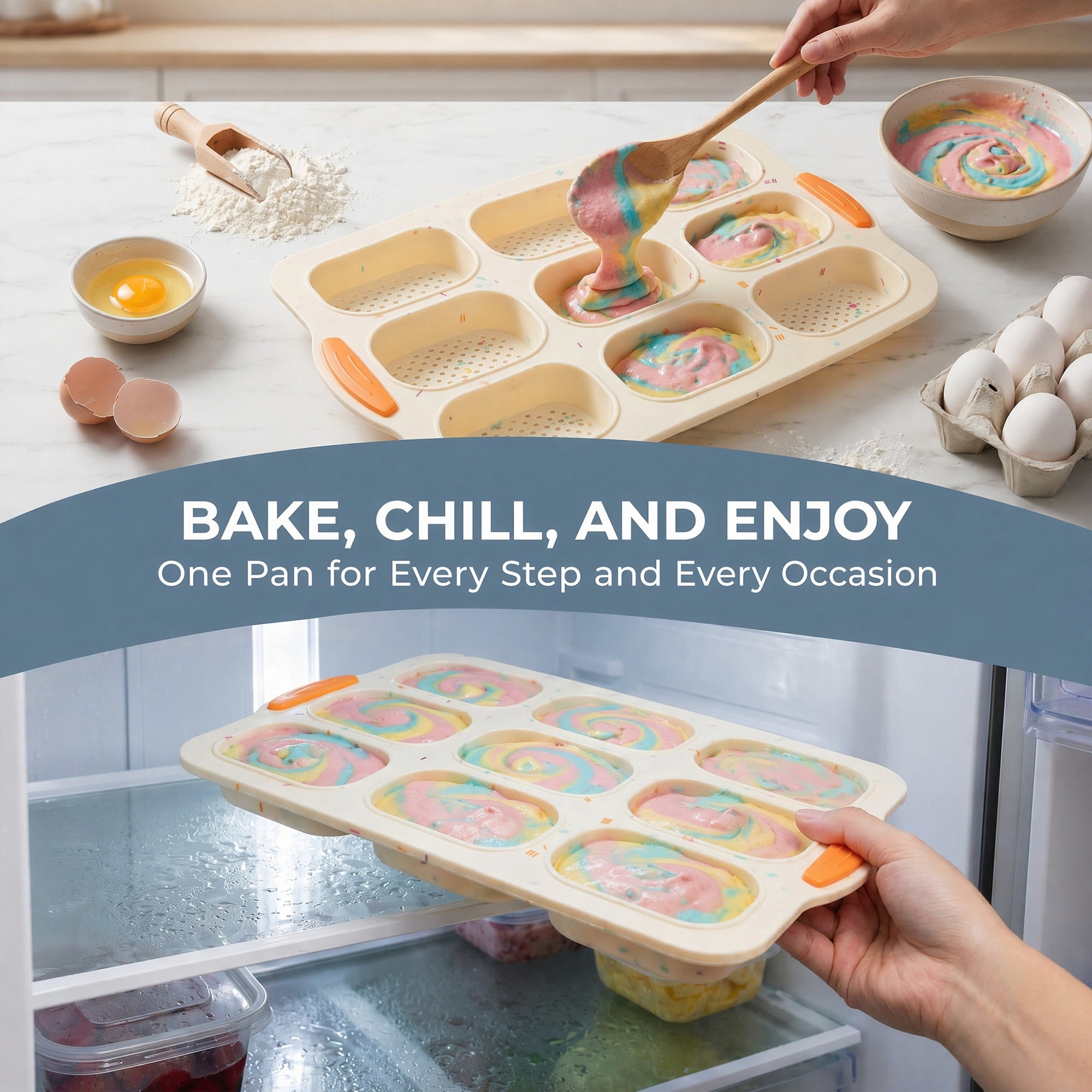 Unique Bargains Baking Pan 9-Cell Ventilated Tray with Handle Beige 13.2"x9.3"x1"