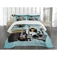 thumbnail image 3 of Ambesonne Rock Music Quilted Bedspread Set 3 Pcs, Records Speakers, King Size, Multicolor, 3 of 5
