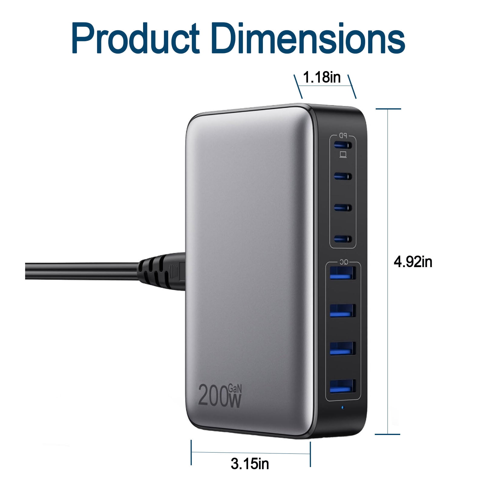 BALoFI 200W USB C Charger Block, Upgraded GaN III 8-Port Fast Charging Station Hub, 65W PD Laptop Charger Compatible with MacBook Pro/Air, Dell, Steam Deck, Galaxy S23/S22