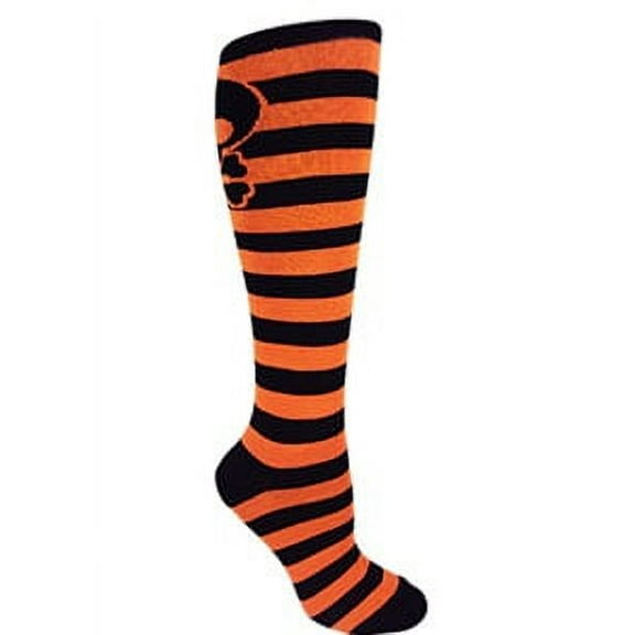 MOXY Socks Black and Orange Halloween Striped Skull Knee-High Socks