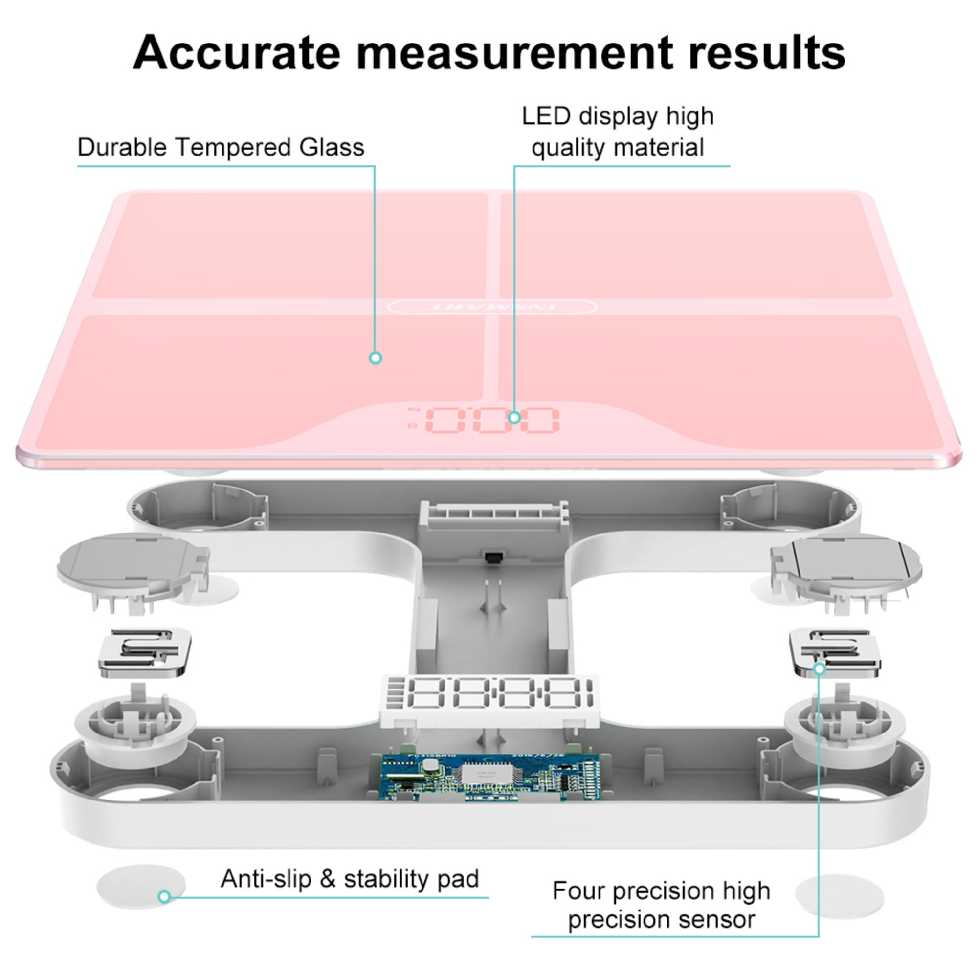 INSMART Bluetooth Body Fat Scale with App, Scale with BMI, Body Fat, Muscle Mass, 16 Body Composition Analyzer, 400lb, Gold Powder