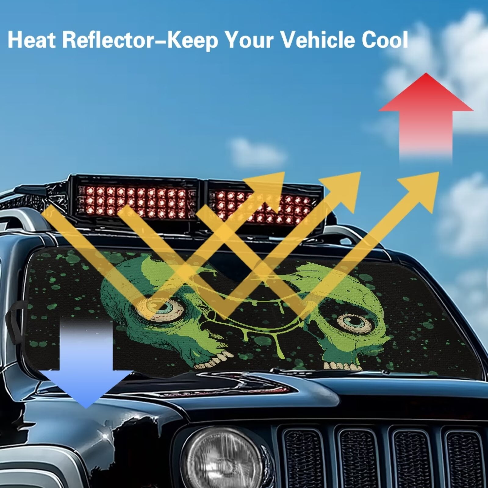 HUIACONG Green Skull Sun Shade Windshield Compatible with Jeep Wrangler Sun Shade fit for Jeep Wrangler JL JLU 2018-2025 / Jeep Gladiator 2020-2025 ,Keep Car Interior Cooler