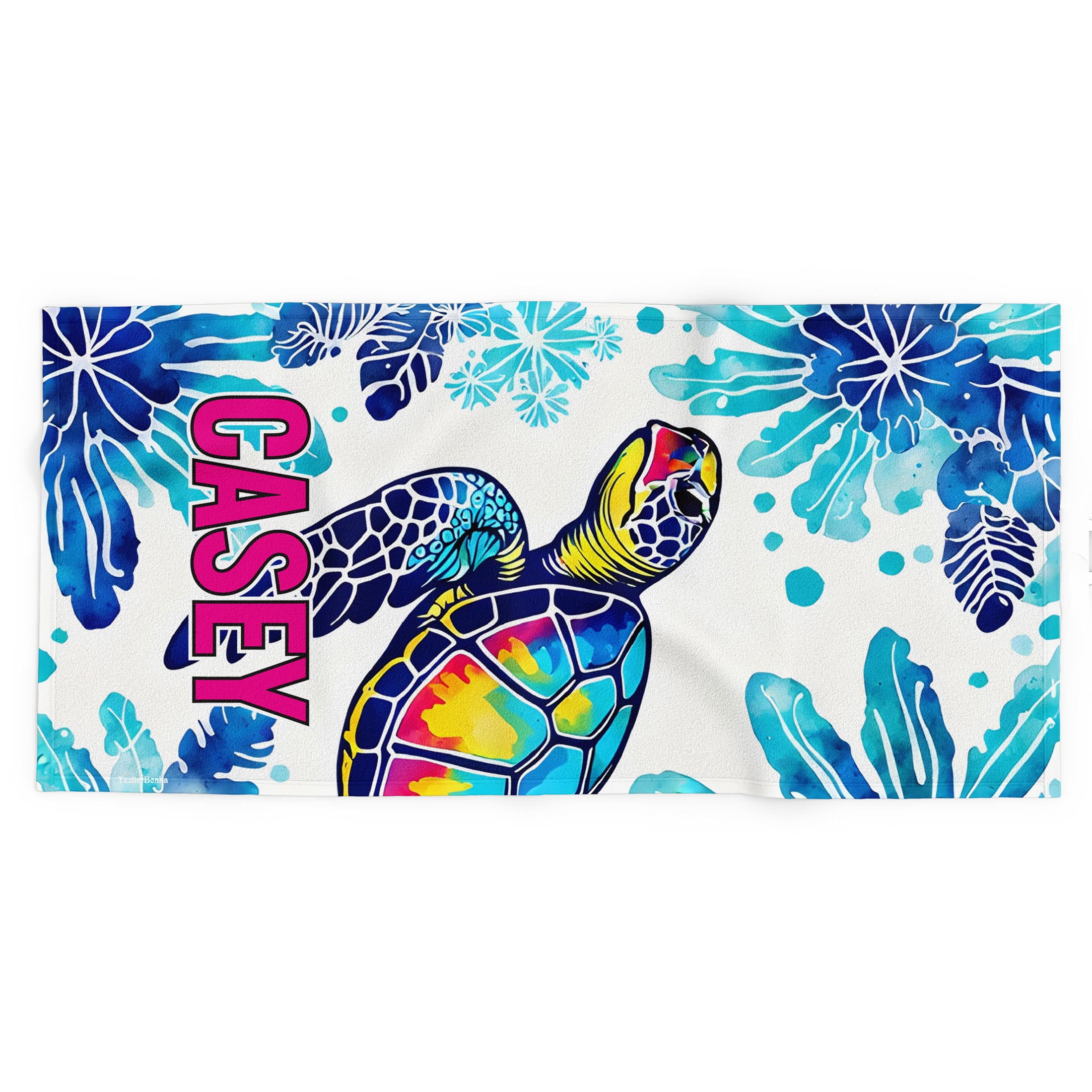 Toolie Bonka Personalized Splash Turtle Beach Towel for Boys, 30in X 60 Dual sided Polyester & Cotton gift towels for kids