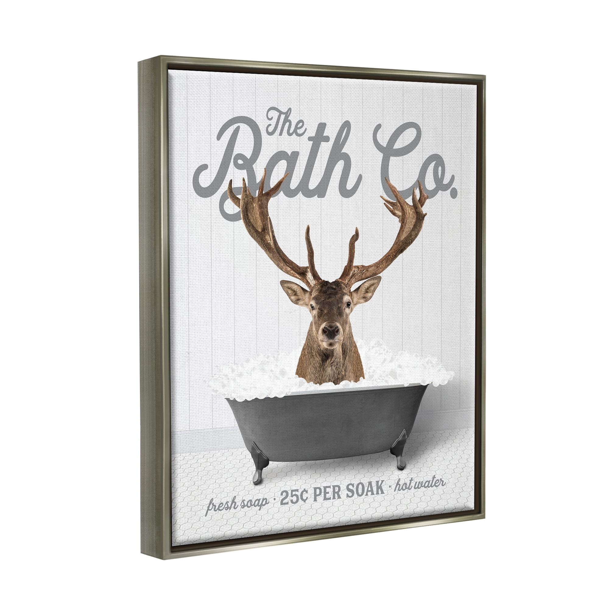Stupell Industries Deer in Bubble Bath Animals & Insects Painting Gray Floater Framed Art Print Wall Art, 17 x 21
