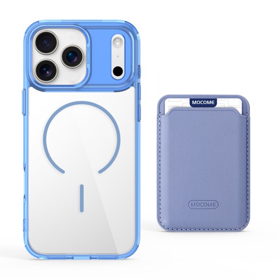 For iPhone 17 Pro Max Magnetic Clear Wallet Phone Case,Magnetic Detachable Card Holder,Compatible with Mag-Safe,Military-Grade Protection,Shockproof Transparent Thin Fit Phone Case,Blue