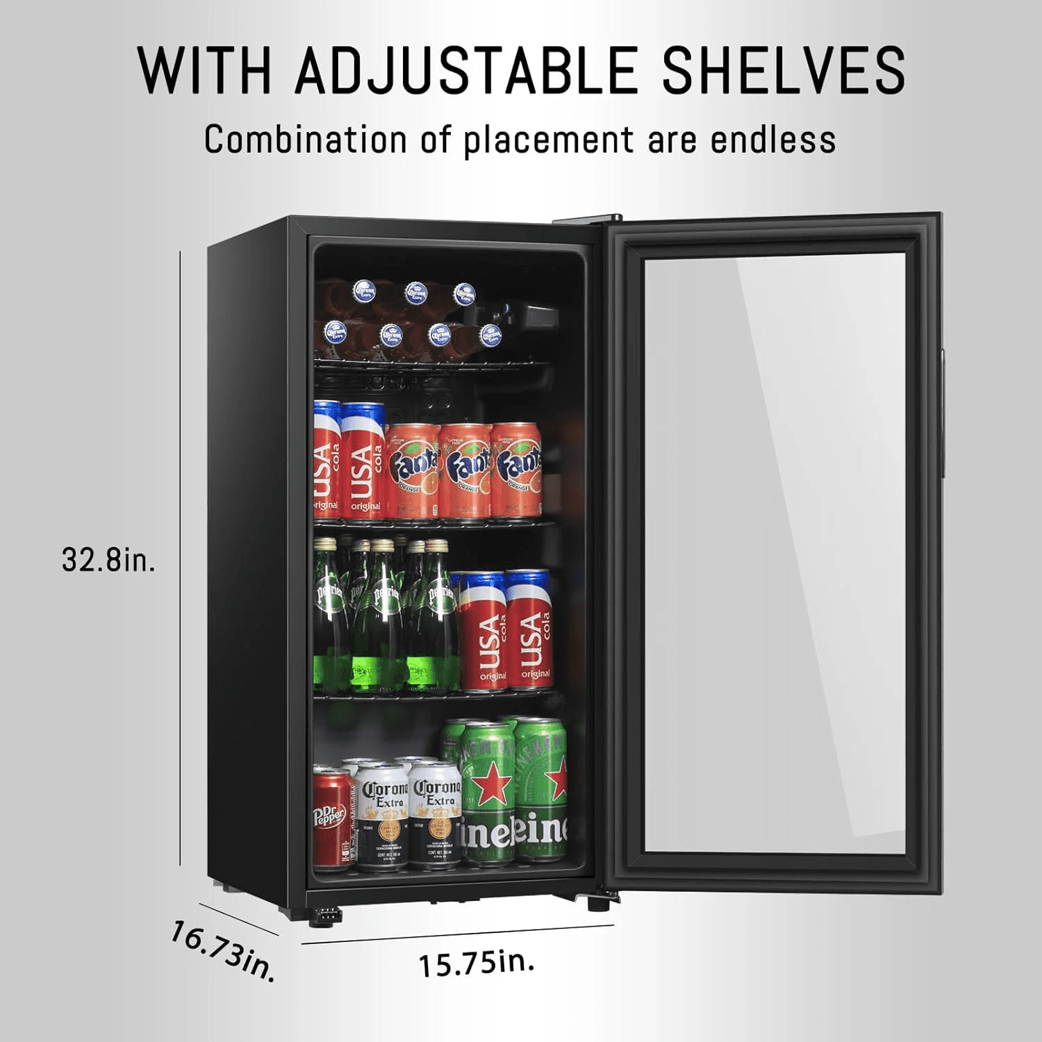 Kcpolre Compact 3.0 Cu.Ft Beverage Refrigerator for 105 Cans - Freestanding Drink Cooler with Adjustable Temperature for Home, Office, Bar