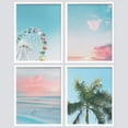 thumbnail image 2 of PixonSign Framed Wall Art Tropical Tree & Ferris Wheel Posters, Set of 4 Pastel Nature Blue & Pink Cloudy Sky Digital Art, Colorful Seascape Canvas Prints for Home Decor - 11"x14" White, 2 of 5