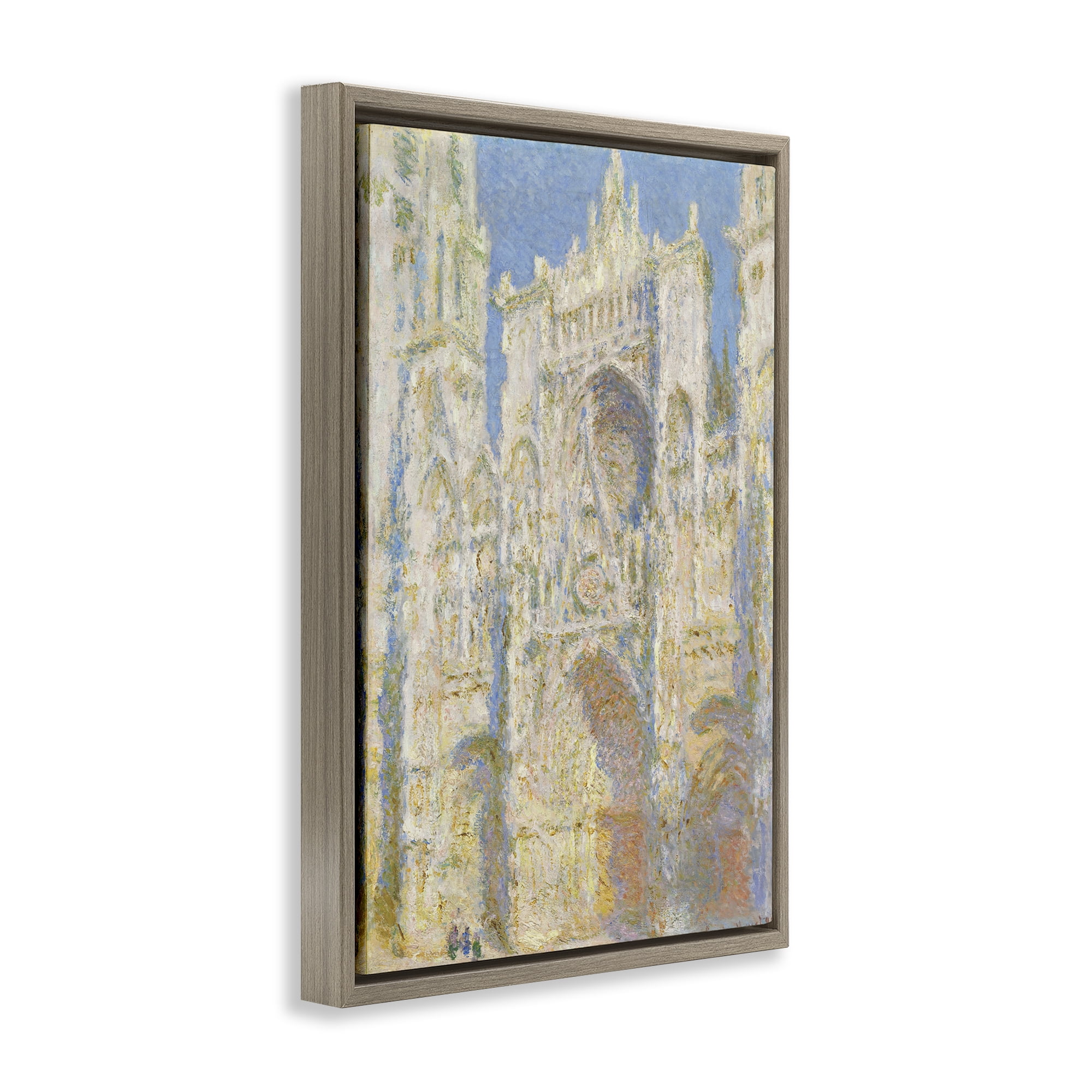 Stupell Industries Classic Monet Cathedral Façade Buildings & Architecture Painting Brown Floater Framed Canvas Art Print Wall Art, 17 x 25