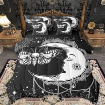 Castle Fairy Kids Teens Gothic Moth Skull Bedding Comforter Set 7 Pieces,Black White Full Bedding Set Lightweight,Galaxy Universe Moon Stars Fitted Sheet Flat Sheet,Lightweight Room Decor,Reversible