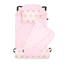 Wildkin Modern Nap Mat with Elastic Corner Straps for Toddler Boys and Girls, Daycare and Preschool (Pink and Gold Stars)