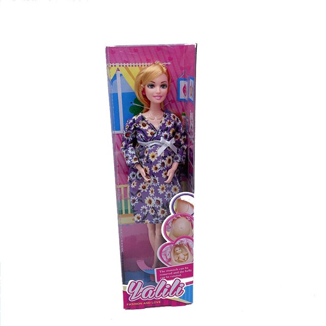 New Handmade 11.5 Inches Pregnant Mom with One Baby in Her Belly Doll Girl's Toy Doll with Dress for Barbie Color Box 9 ChoicesColor Box Gao Jinjia LED