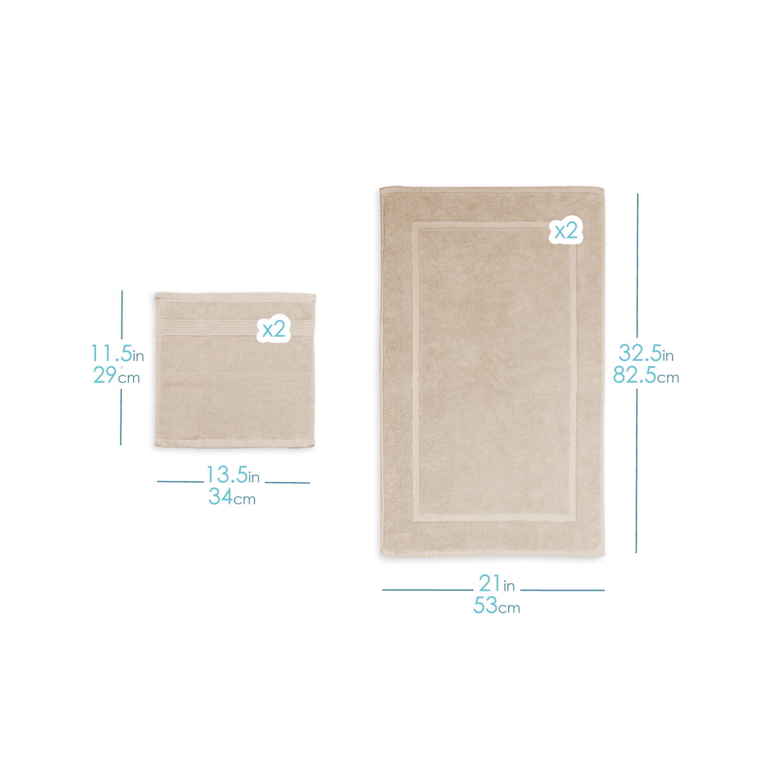 Clara Clark Bath Towels Set, 100% Cotton Luxury Softness 4 Pc Set, Cream
