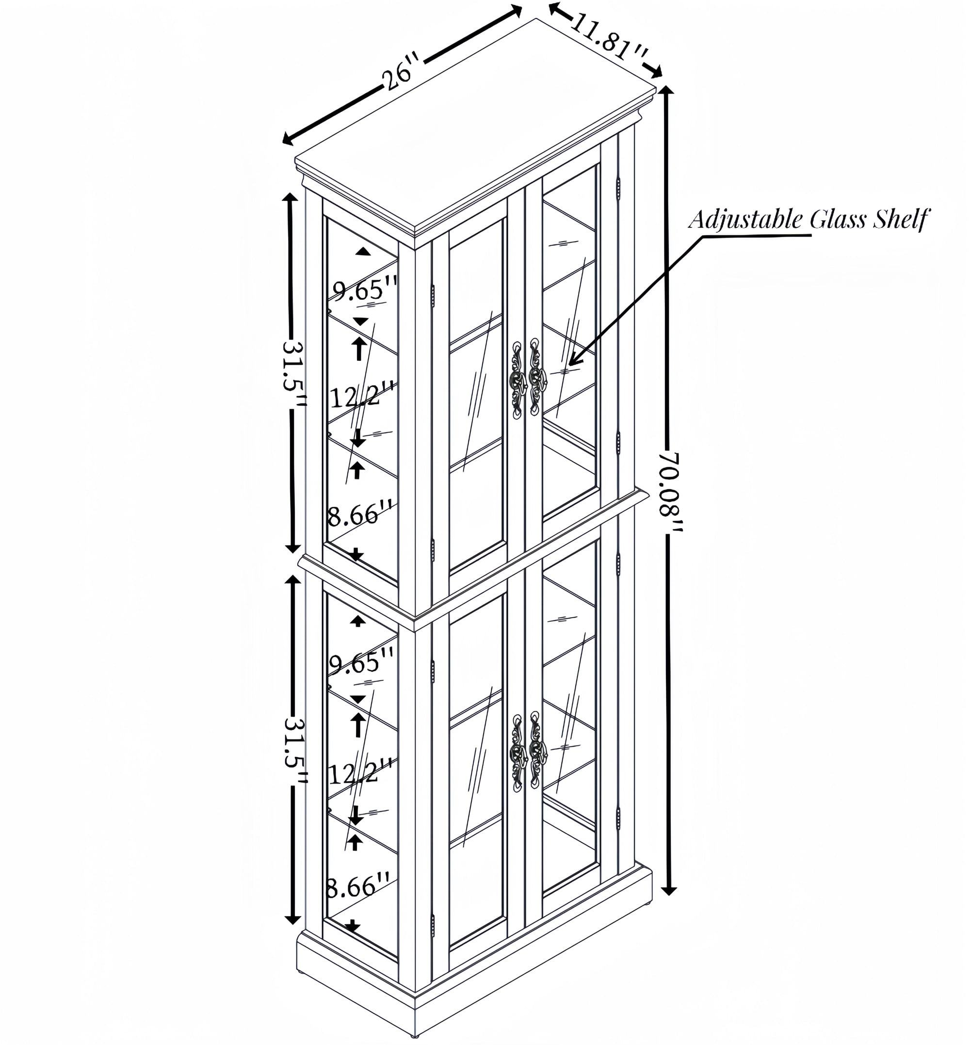 Miniyam Wood Curio Display Cabinet with Light, Glass Door for Living Room, Cherry