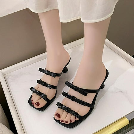 

Tdoqot Women s Comfort Sandals- Fashion Square Toe Dressy Summer Womens Sandals Black Size 4.5