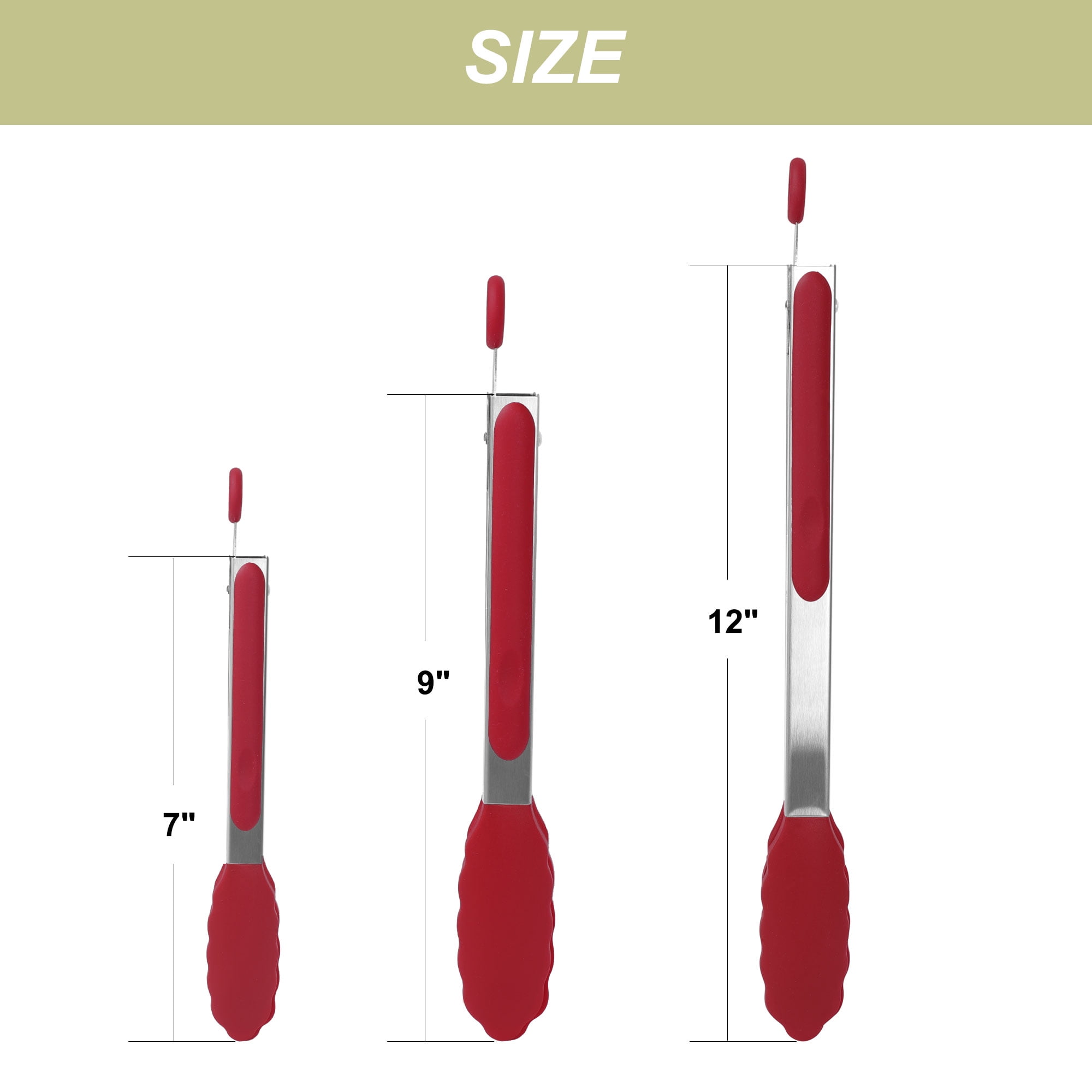 Unique Bargains Kitchen Tong Set Silicone Tips Non-Stick Cooking Tongs 3PCS Burgundy