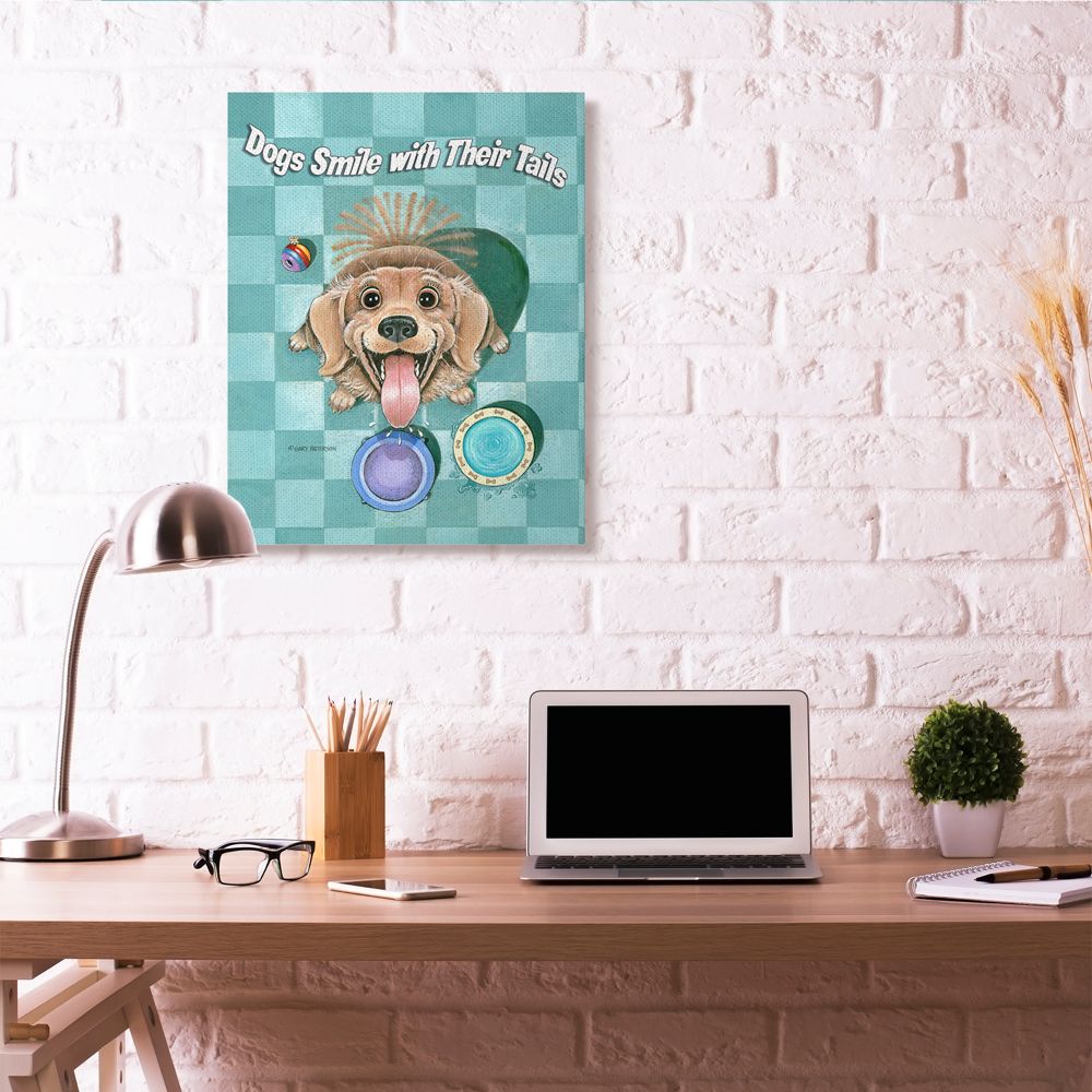 Dogs Smile With Their Tails Funny Cartoon Pet Design XXL Stretched Canvas Wall Art by Gary Patterson