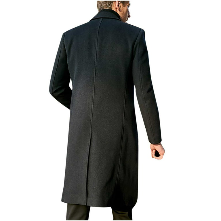 FITORON Mens Wool Coat- Button-Down Solid Turtleneck Overcoat Duster Trench  Coat Long Sleeve Fashion Elegant Coat Outerwear Gray XXXL Christmas Gift