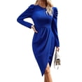 thumbnail image 1 of Vestido Midi de Fiesta para Mujer, Cuello Redondo, Color Liso, Abertura Lateral, Corte Ajustado, Larga Azul XL, 1 of 7