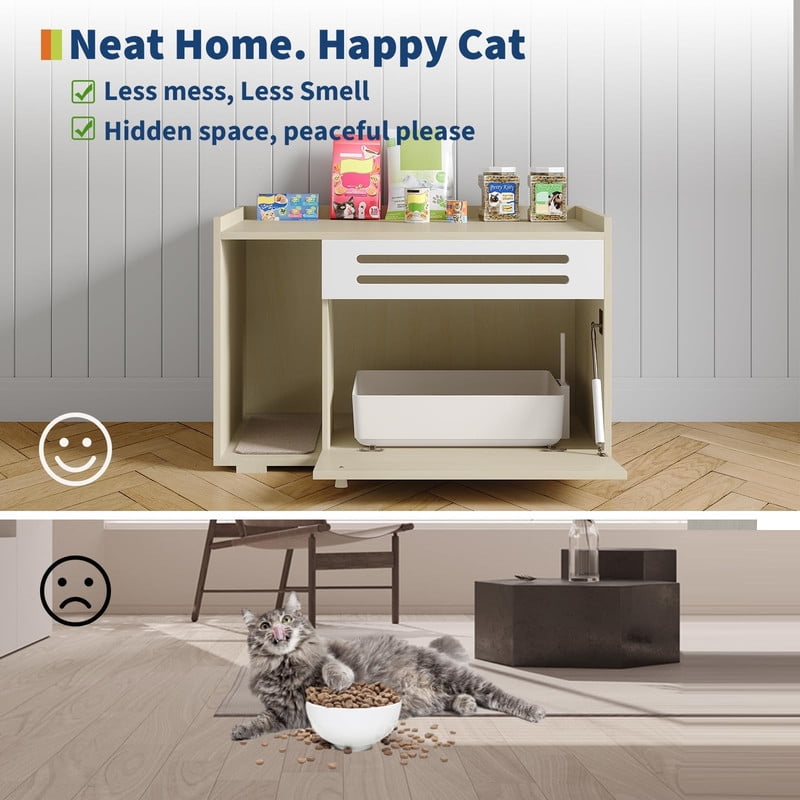TROPOW Cat Litter Box Furniture with Flip-Down Door, Spacious Hidden Cat Litter Box Enclosure Cabinet, Ventilated Covered Litterbox Furniture for Easy Cleaning & Privacy