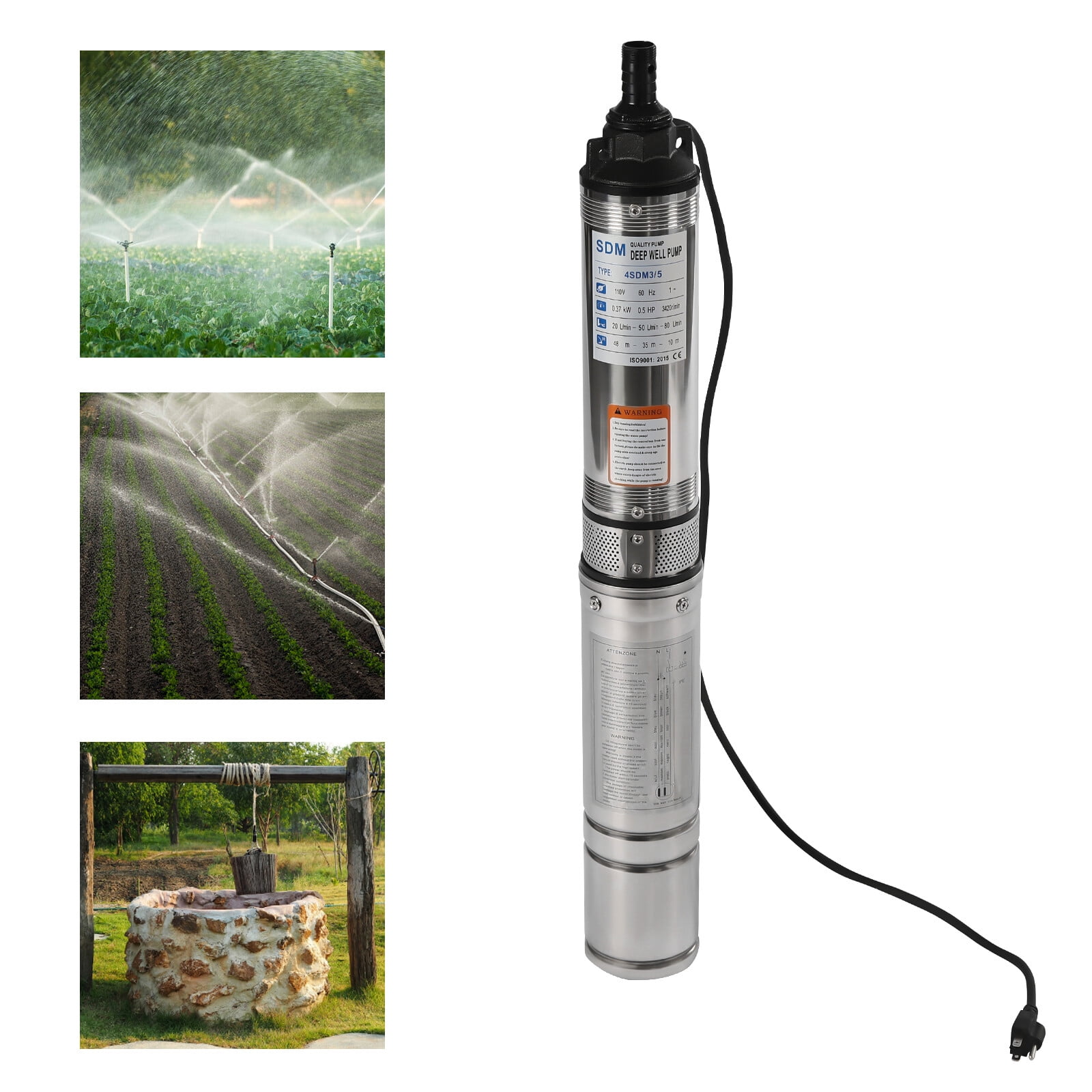 110V Submersible Deep Well Water Pump Stainless Steel 0.5HP 110V 16GPM 157ft For Extracting Groundwater
