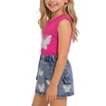 thumbnail image 6 of Girls 2Pcs Skirts Sets Outfits Summer Short Sleeve Crewneck Tops and Denim Vintage Skirts Versatile Cute Bow Print Tops School Outfits Casual Children Clothes Age 2-8 Years Hot Pink 7-8Years, 6 of 7