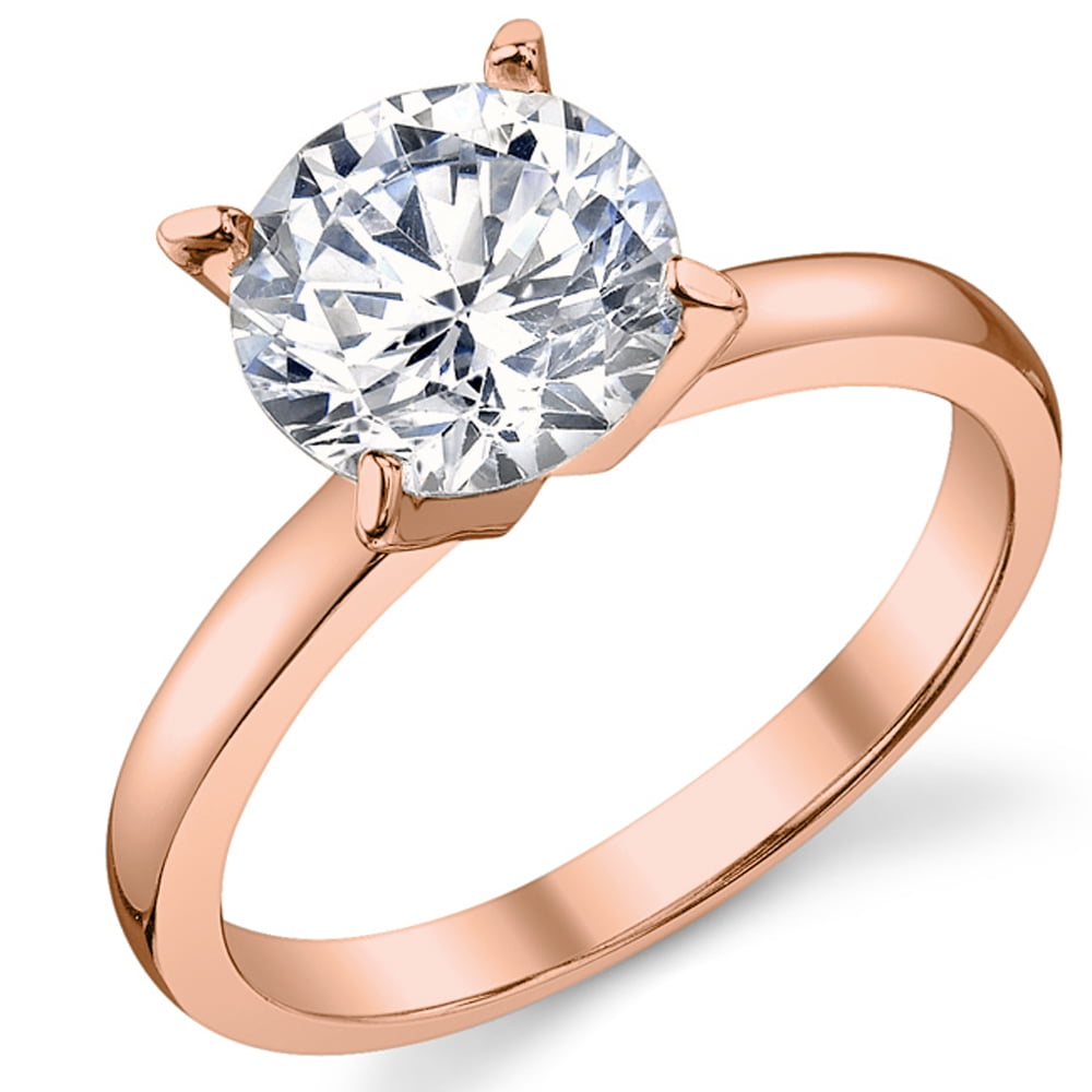 TVS-JEWELS Round Cut White Cubic Zirconia 14k Rose Gold Plated Women's Solitaire with Accents Ring