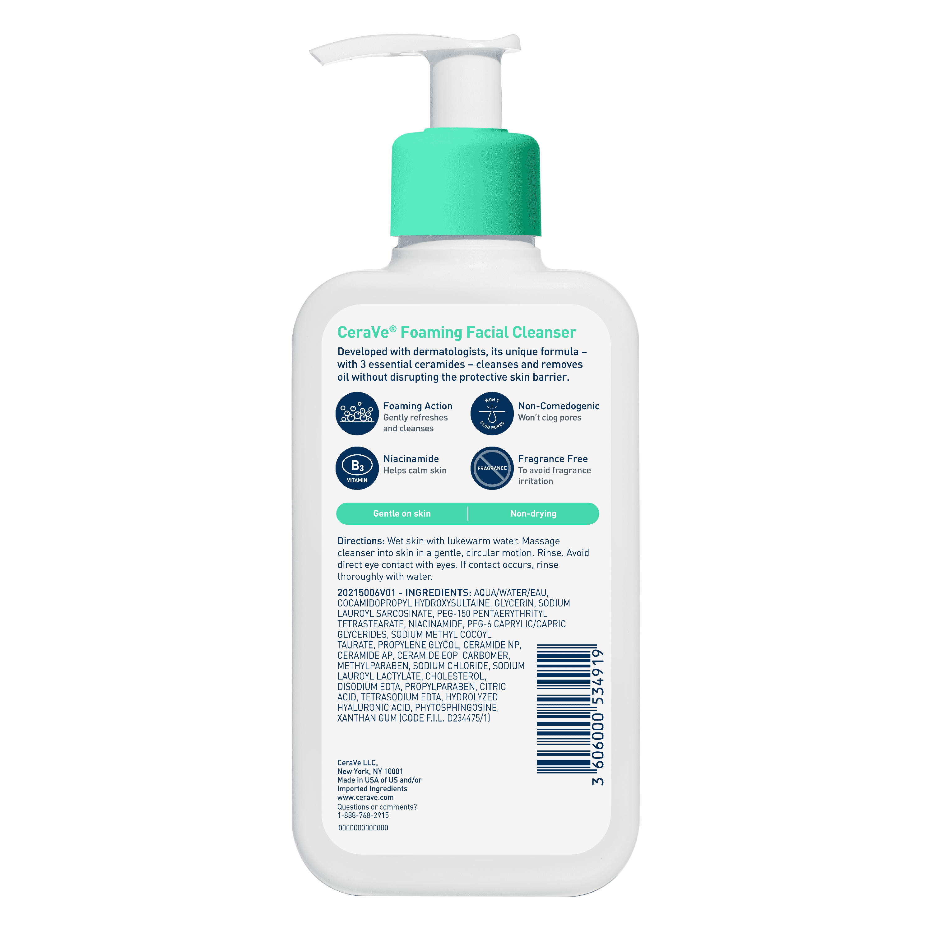 CeraVe Skin Care Gel Foaming Facial Cleanser Ceramides Non-Drying for Normal to Oily Skin, 8 fl oz