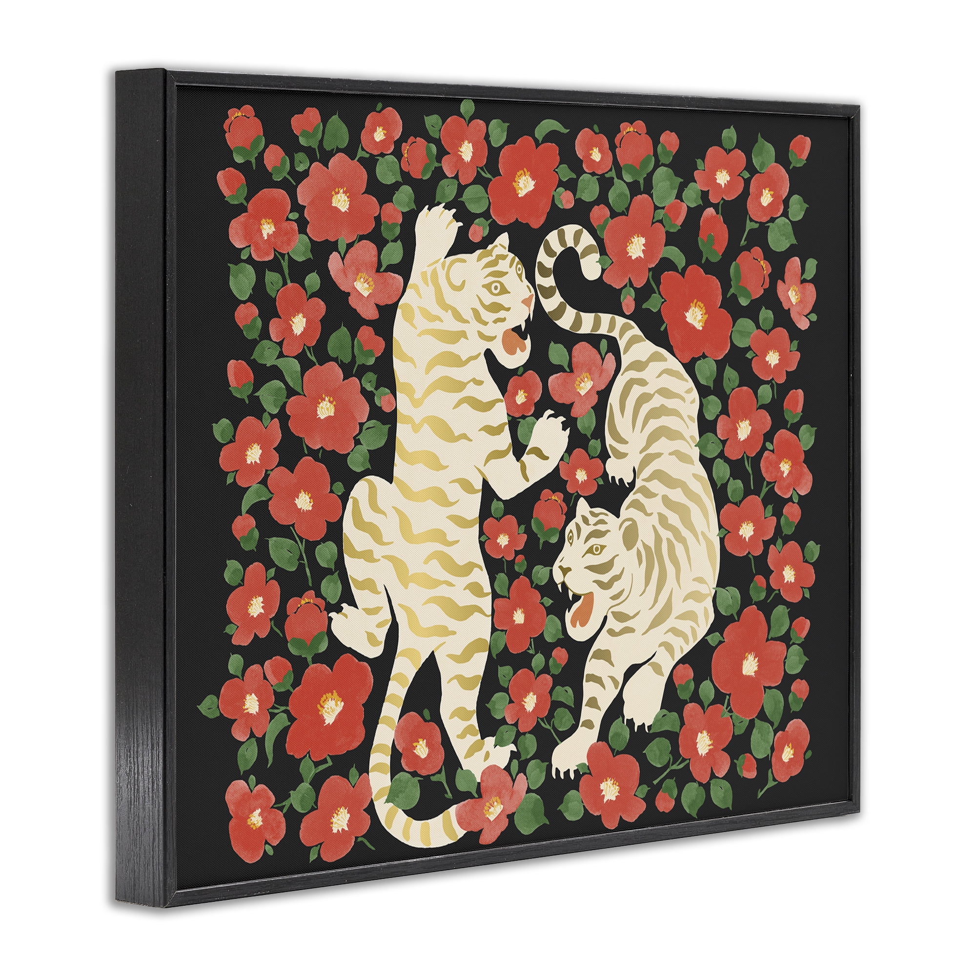Stupell Industries Ivory Twin Tigers Among Flowers Black Framed Giclee Art, design by Karolina Sato