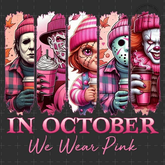 In October We Wear Pink Png, Friends Horror Png, Breast Cancer Awareness Png, Horror Movie Killers, Pink Ribbon Png, Breast Cancer Halloween
