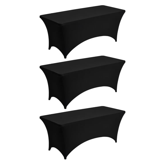 Spandex Tablecloth Set 3-Pack 6ft Rectangular 95% Polyester 5% Spandex Black Fitted Table Covers for Party Wedding Banquet