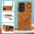 thumbnail image 2 of for Samsung Galaxy S24 Ultra PU Leather Back + TPU Frame Rugged Case, Classic 360 Rotating Ring Kickstand Card Slots Shoulder Strap Drop Protective Slim Fit Shockproof Phone Case Cover, Brown, 2 of 12
