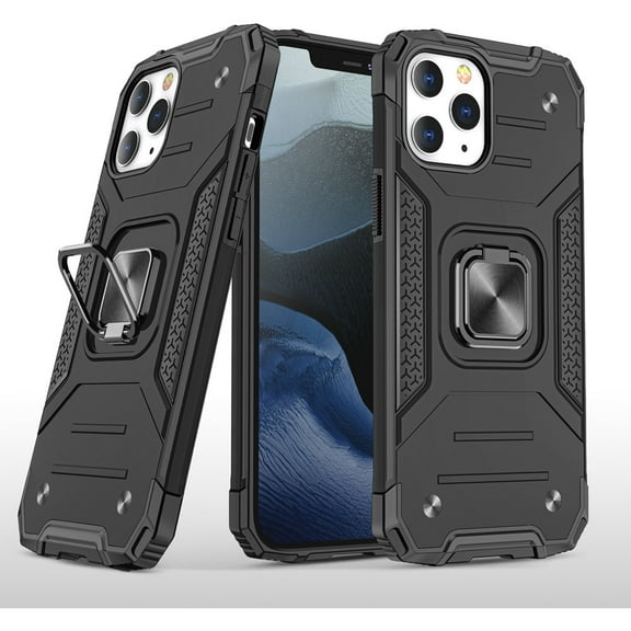 For Apple iPhone 13 Pro (6.1") Armor Hybrid with Ring Holder Kickstand Shockproof Heavy-Duty Durable Rugged Dual Layer Cover ,Xpm Phone Case [ Black ]