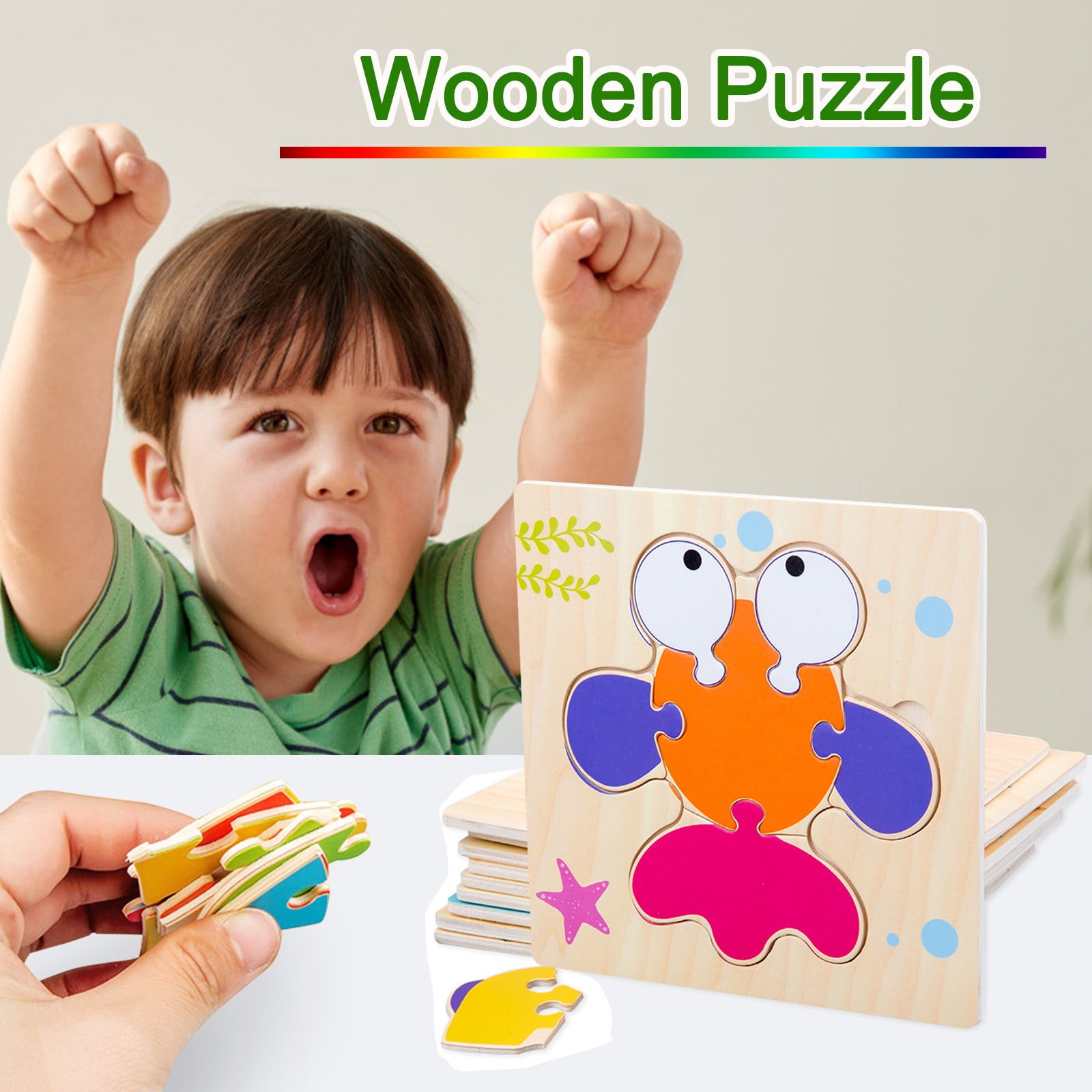 Wooden Puzzles for Toddlers 1 2 3 years Set of 3 Boys & Girls Children Toys 