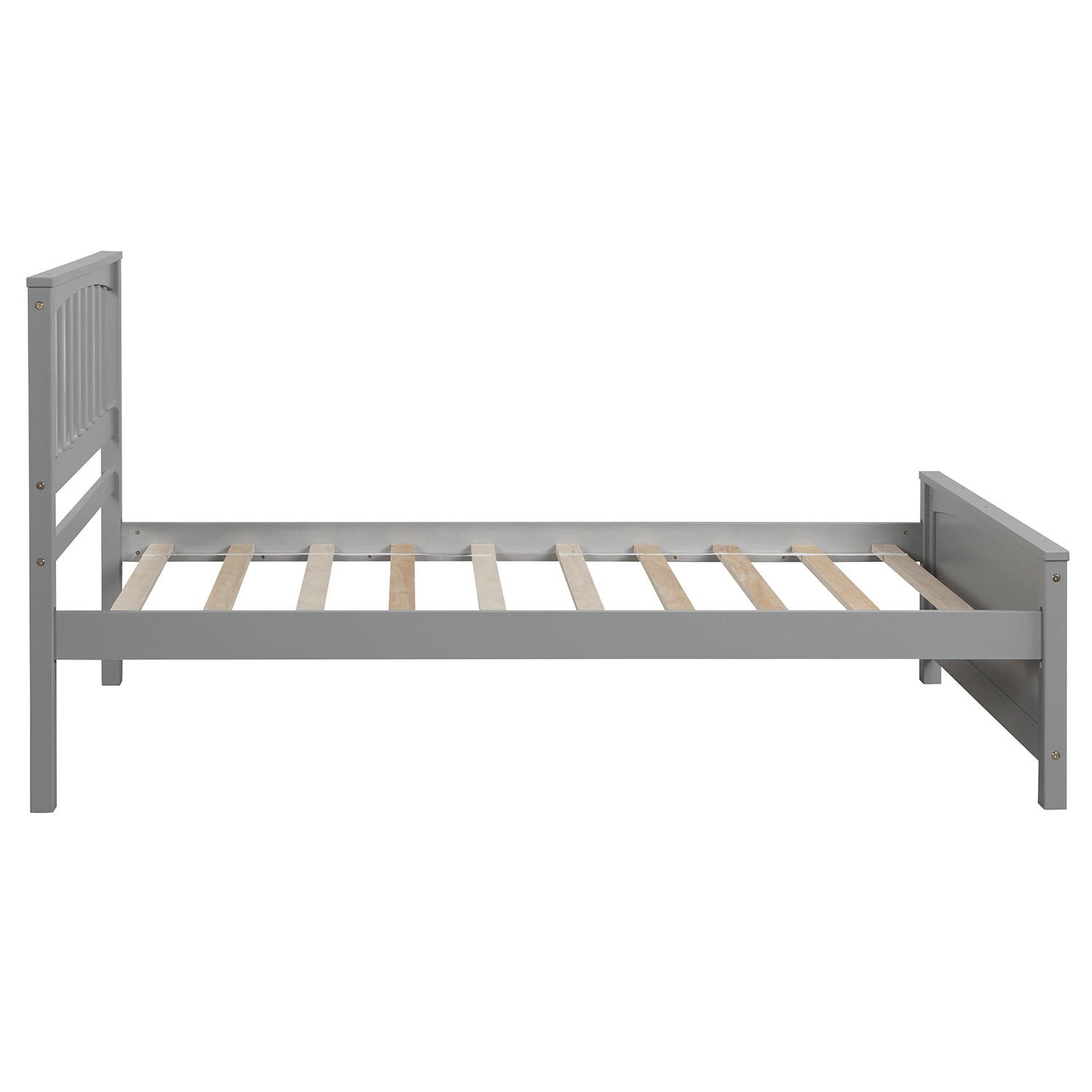 Gewnee Twin Platform Bed,Solid Wood Platform Bed Frame with Headboard&Footboard,Gray