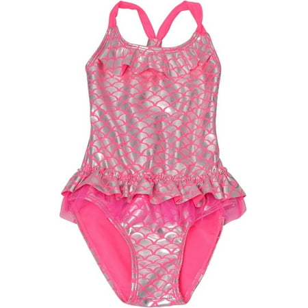 - Real Love Little Girls Fuchsia Glitter Mermaid Scale One Piece Swimsuit