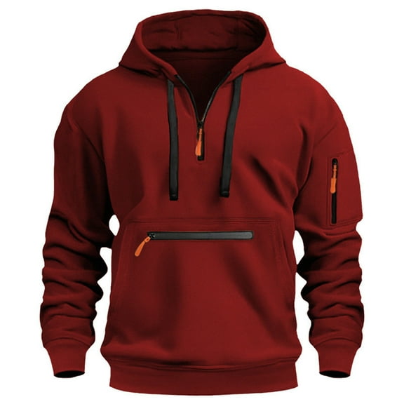 GigrtiJin Men's Long Sleeved Hooded Sweatshirts Fashion Casual Quarter Zip Solid Color Drawstring Hoodies with Pocket