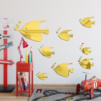 Wall Stickers Sea Animals Fishes Theme Waterproof Acrylic Mirror Wall Decor Stickers Removable Dog Diy Sticky Mural Stickers Decals For Living Room Kid Baby Bedroom Bathroom,Gold Home Wall Stickers
