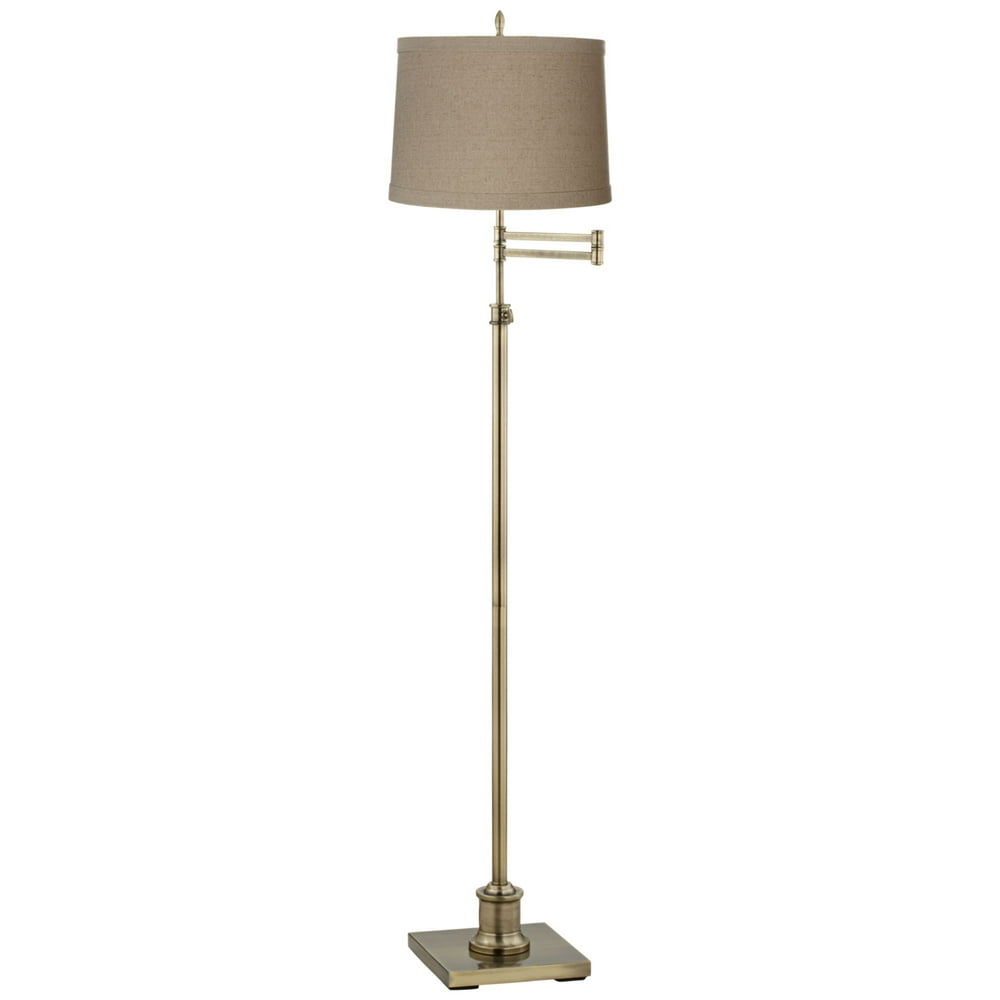 360 Lighting Swing Arm Floor Lamp Antique Brass Natural Linen Drum