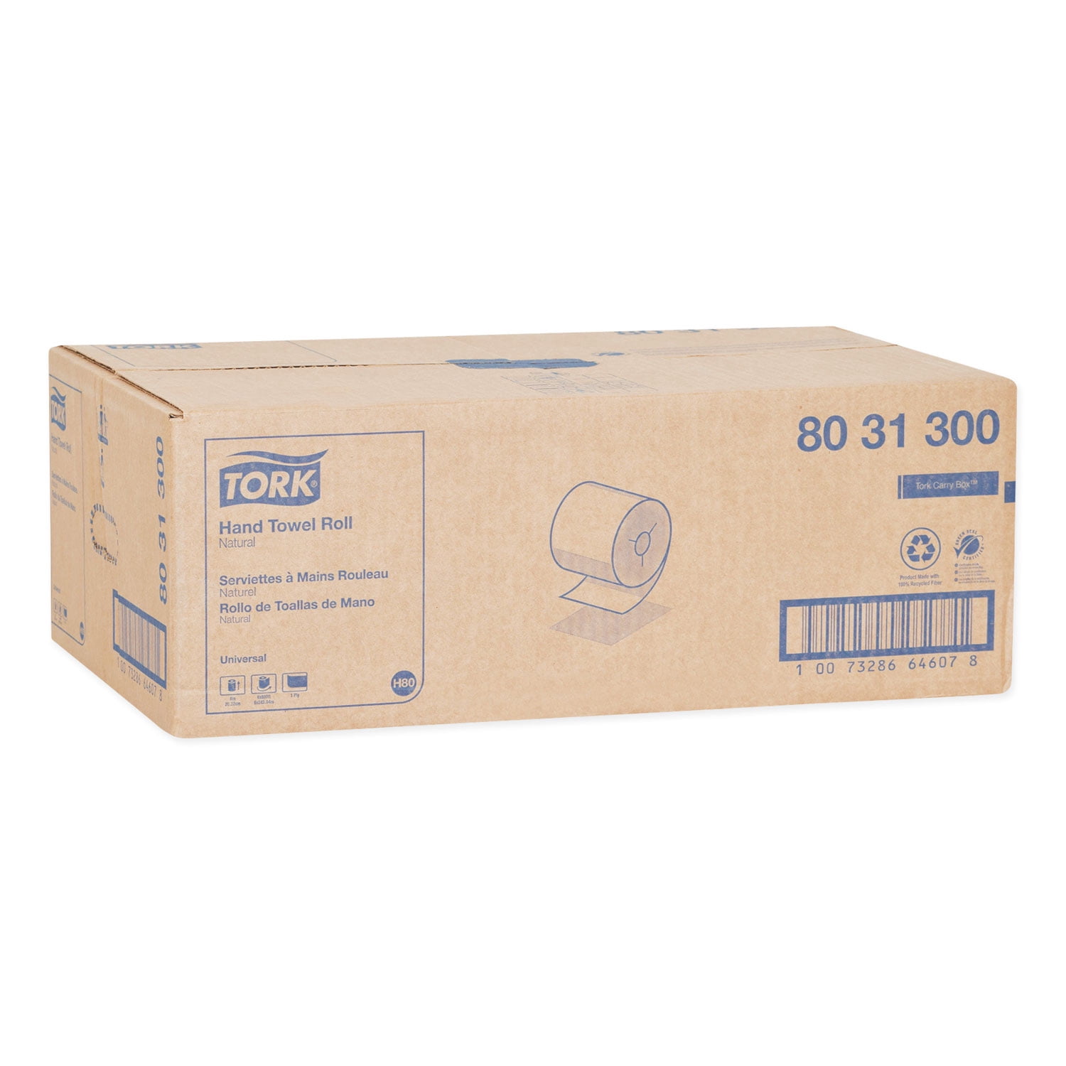 Tork® Universal Hand Towel Roll, Notched, 1-Ply, 8" x 800 ft, Natural, 6 Rolls/Carton