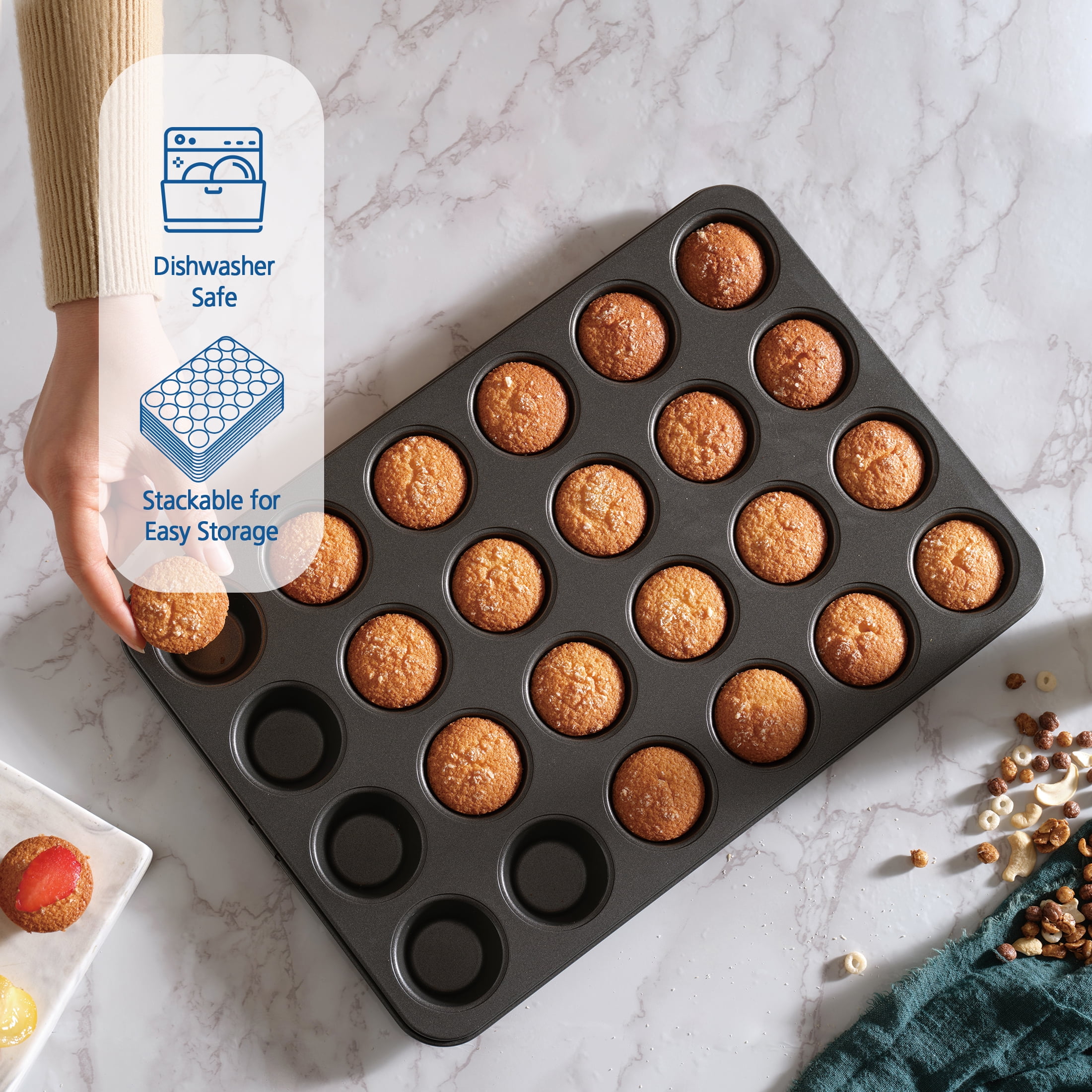 Mainstays 24-Cavity Mini Metal Muffin Pan, Gray