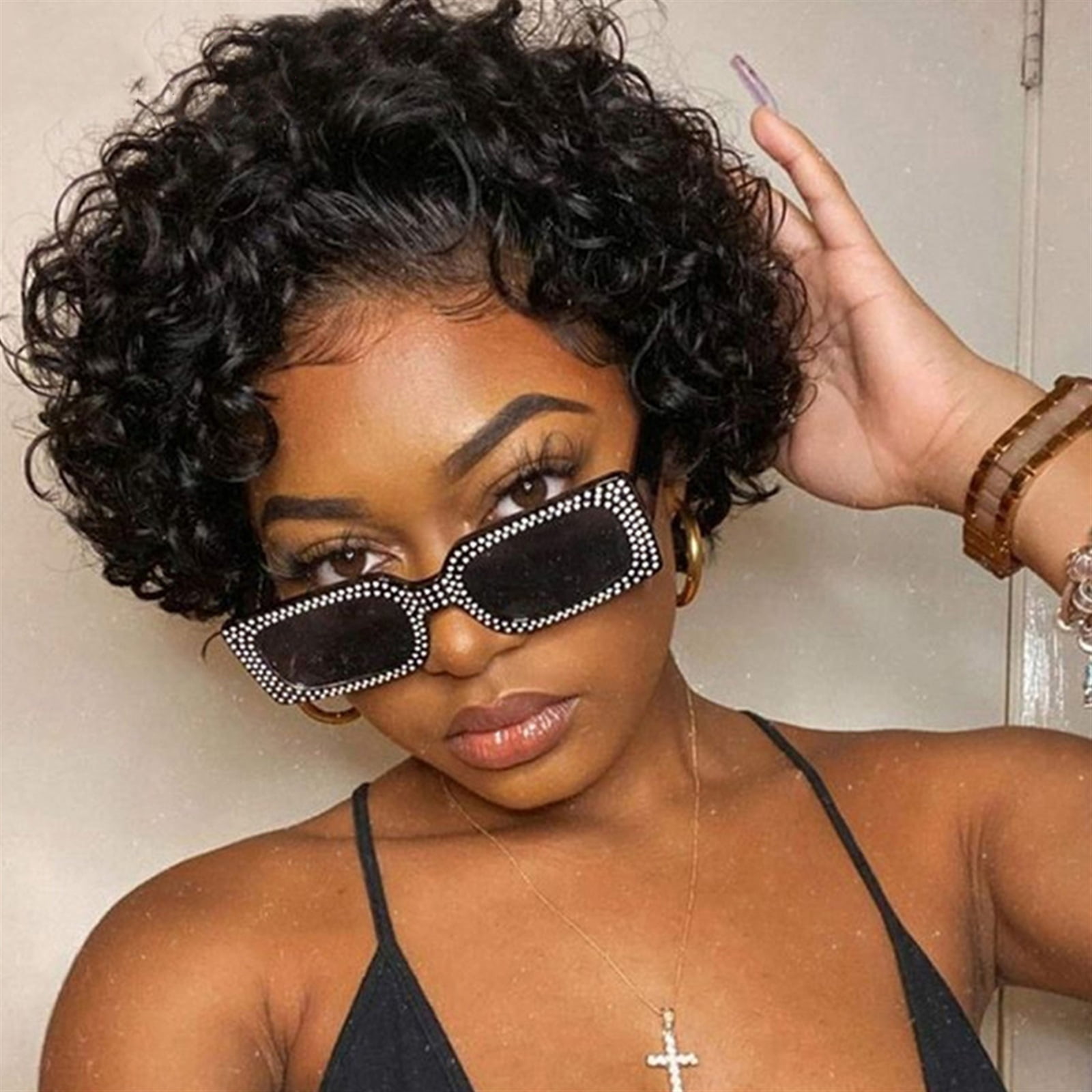 Pixie Cut Wig 13×1 Curly Human Hair Lace Wigs for Women Short Bob Water Wave Transparent Lace Wig Brazilian Remy Hair Pre Plucked with Baby Hair