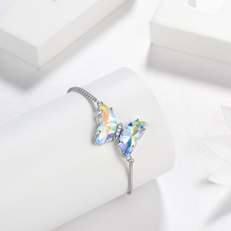 Juwaliy White Butterfly Bracelet, Sterling Silver, April Birthstone photo 5