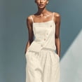 thumbnail image 5 of Sheghy Short Sets for Women 100%Cotton Women Solid Linen Set Sleeveless Button Cami Top & Side Detail Wide Leg Pants 2 Piece Vacation Outfit, 5 of 6