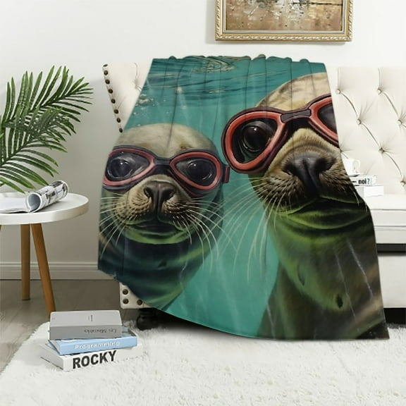 COMIO Throw Blanket Seal Super Soft Warm Large Flannel Blanket Funny Animal Blanket Print Throw Blanket Lightweight Cozy Moving Blankets Fuzzy Blanket for Bed Couch Sofa