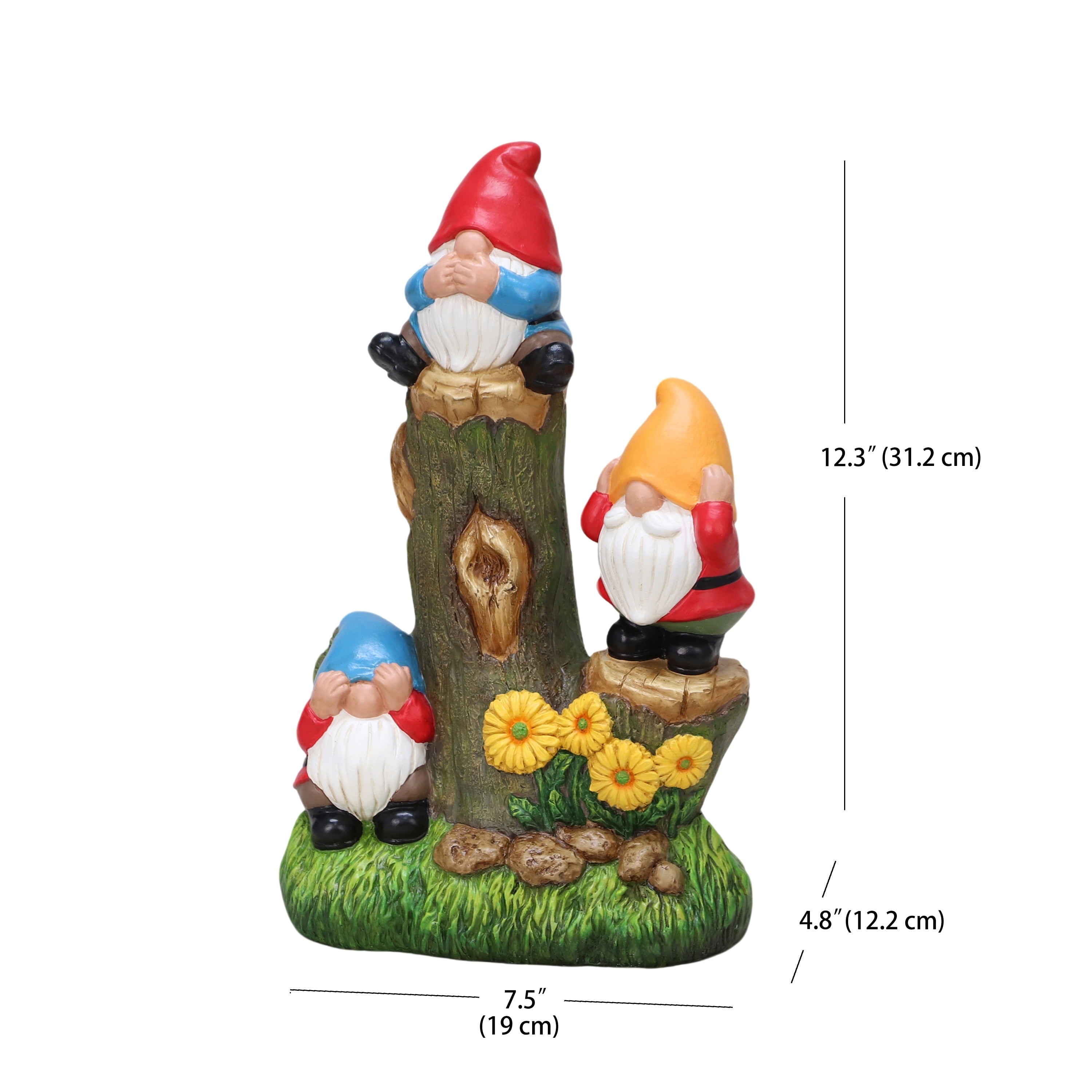 Mainstays Outdoor Three Gnomes on Log Statue 7.5 in L x 4.8 in W x 12.3 in H