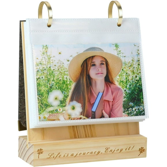 shiyou-60 Pockets of 4x6 Flip Photo Album on Stand Wooden 4x6 Photo Frame Desktop Photo Album