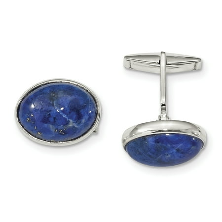 - 925 Sterling Silver Cabochon Lapis Cuff Links Mens Cufflinks Link Dad Mens Gift Set