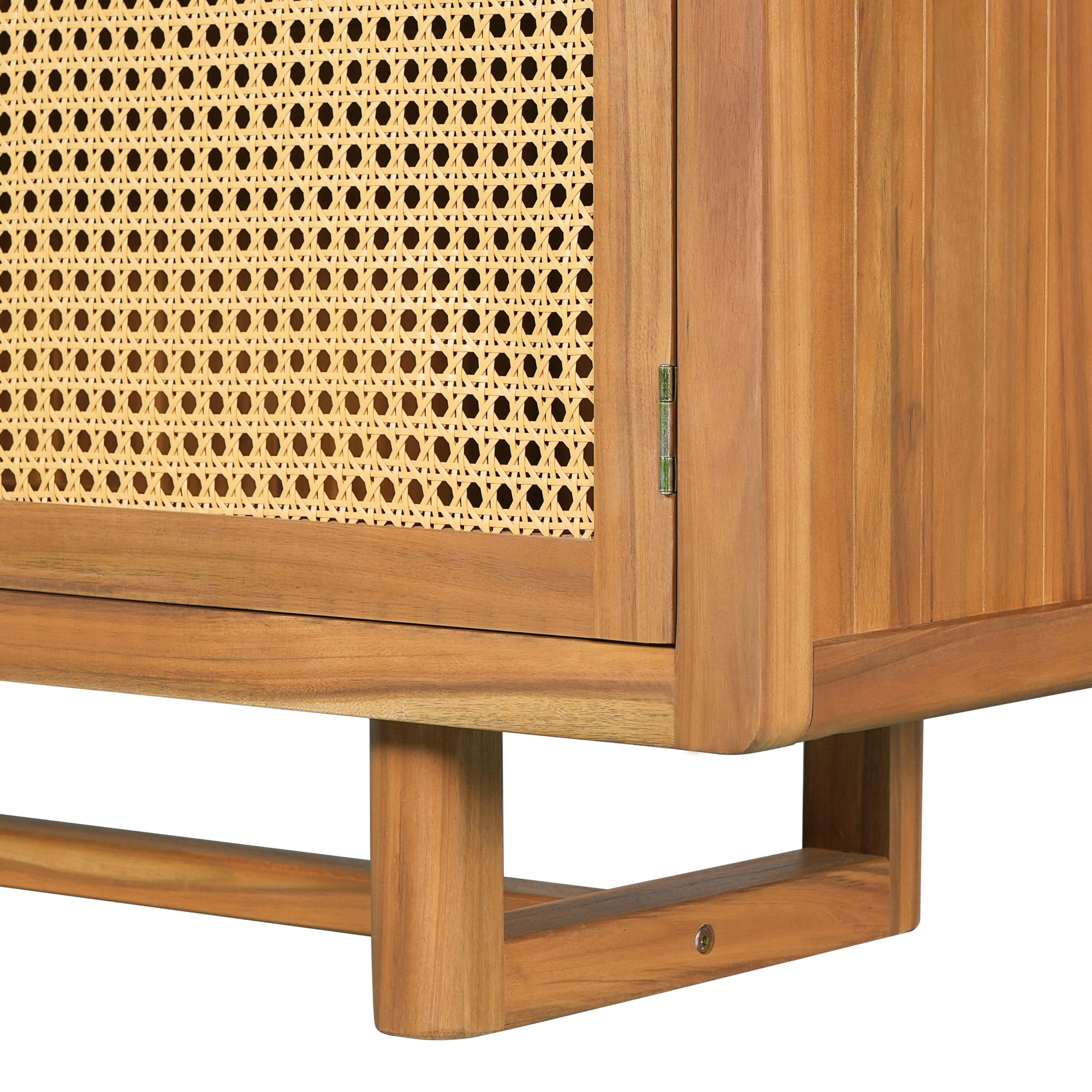 Christopher Knight Home Acacia Wood Outdoor Sideboard Storage Cabinet with Wicker Door, Teak+Yellow